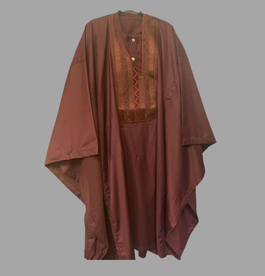 3 Piece Authentic Embroidered Agbada (Burgundy)