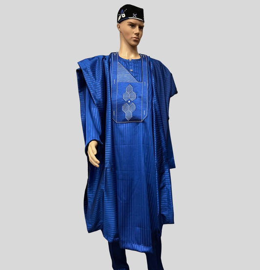 3 Piece Authentic Embroidered Agbada (Blue)